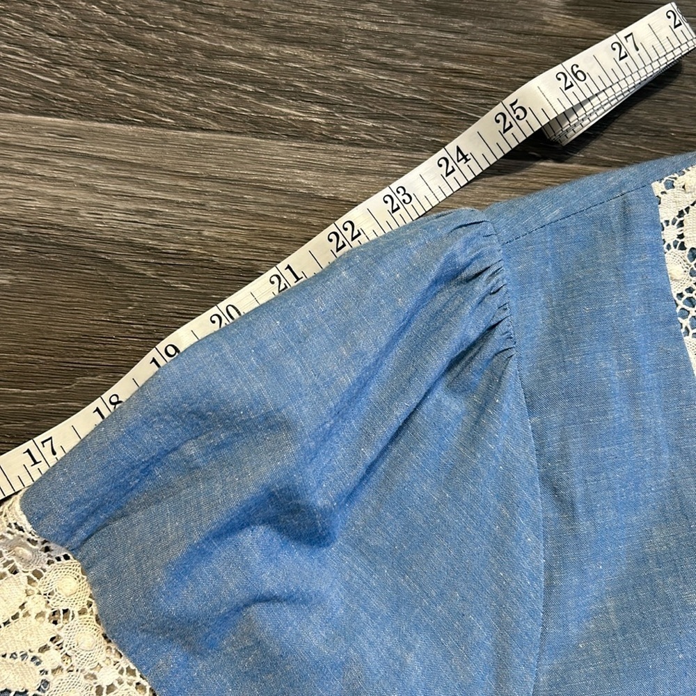Johnny Was Thalassa Chambray Lace Blouse Medium Cottagecore Boho Anthropologie - Picture 15 of 15